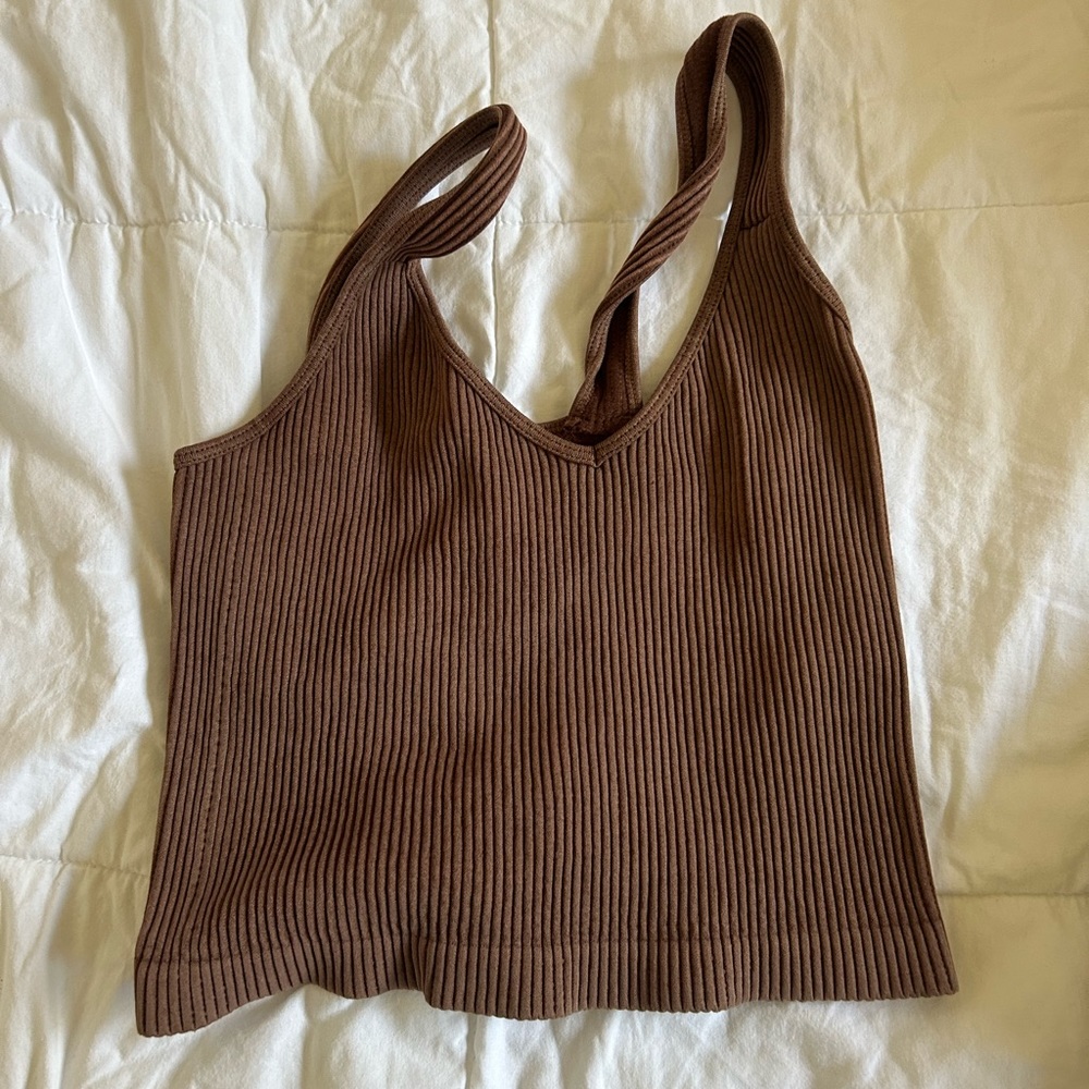 brown spaghetti strap shirt